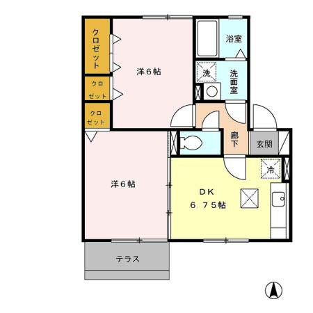熊本市中央区黒髪６丁目のアパートの間取り