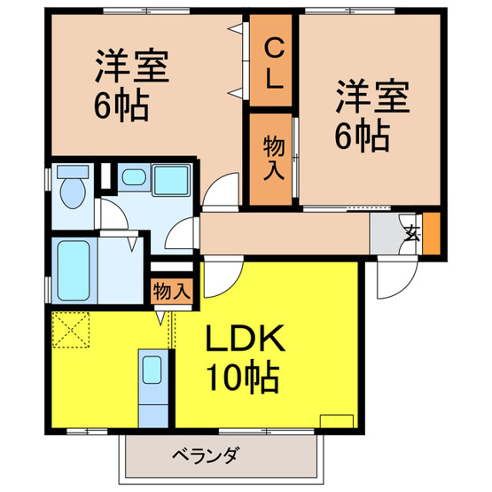 【間取り】 | コーポイーストサイドA | 広々2LDKの間取りです。