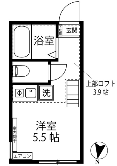 【間取り】 | ユナイト東白楽マリオット・オペラ | はじめての一人暮らしの方や学生さんにオススメ！ワンルームタイプのお部屋です♪ロフト付きでお部屋が広々使えます☆なんと言っても二面採光なのが嬉しい♪