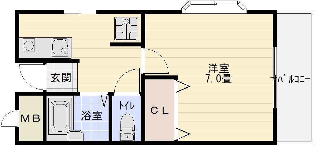 ベルクレーネユーの間取り|柏原市大県4丁目　1K　ワンルーム　単身　堅下駅　柏原駅　安堂駅