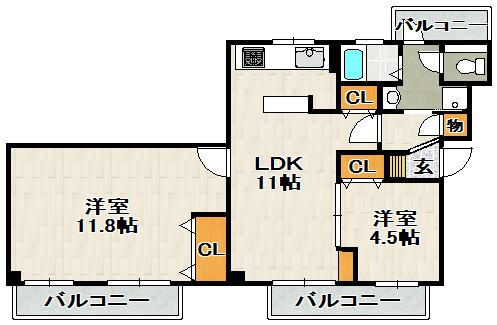ビューテラス売布Ⅱ（View Terrace 売布Ⅱ）の間取り