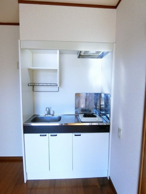 【キッチン】 | 吉沢第二ビル | 1口ガスコンロ付きのキッチンです！場所を取るお鍋やお皿もすっきり収納できます♪
