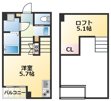 熊本市中央区九品寺３丁目のアパートの間取り