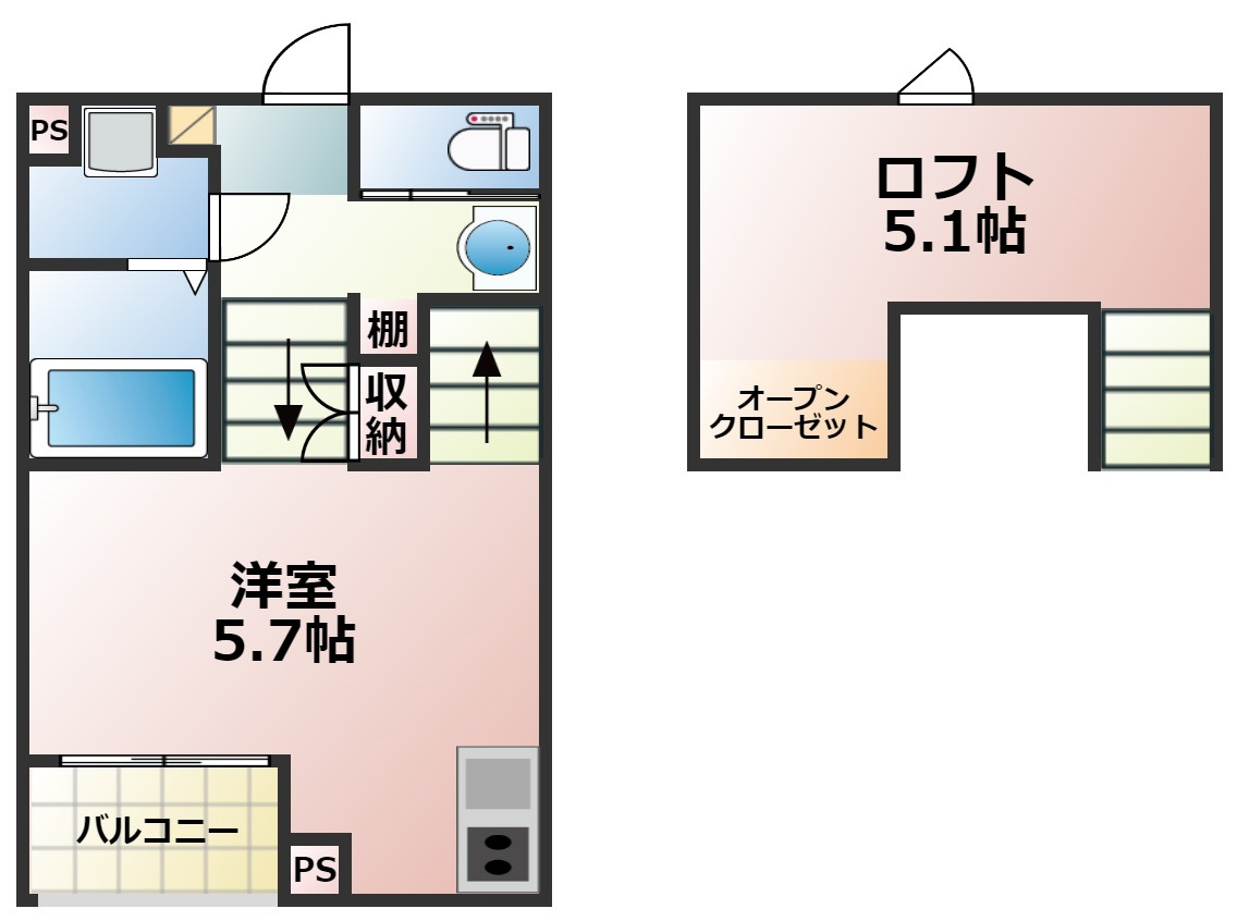 熊本市中央区九品寺３丁目のアパートの間取り