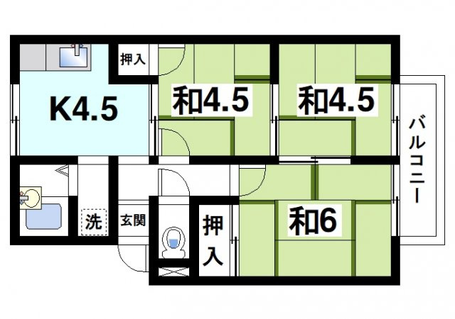 サニーハイツ朝日ヶ丘Aの間取り|3Kのお部屋です！