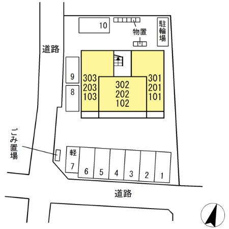 熊本市中央区黒髪６丁目のアパートの区画図