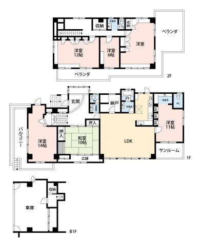 小牧市藤島梵天　中古戸建の間取り|建物広々92.37坪・６LDK
サンルーム有ります