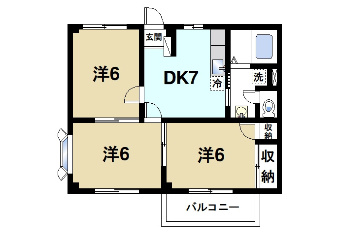 ブランドール土谷Ⅱの間取り|3DKの間取り