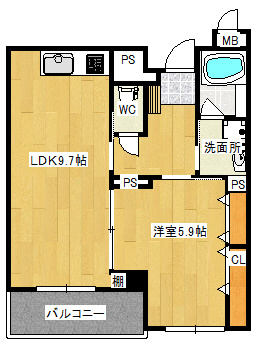 エグゼ八木北の間取り|広々とした1LDKのお部屋