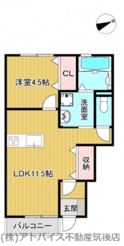 八女郡広川町大字一條のアパートの間取り