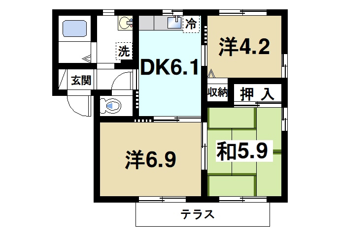 ジョイコートＢの間取り|ファミリータイプのお部屋です♪
