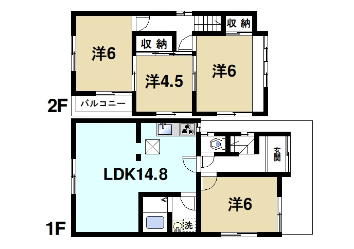 神殿町テラスハウスの間取り|リビングが広い間取りです