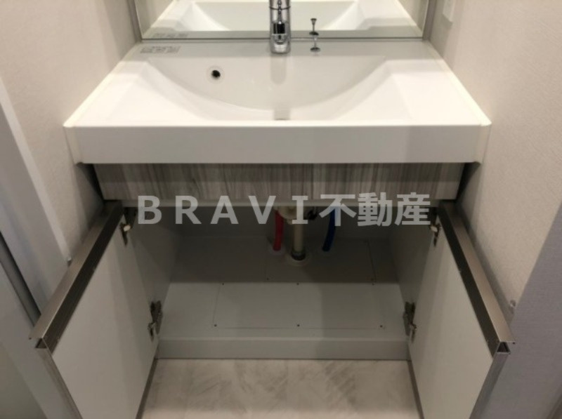 アーバネックス大阪天満橋 BRAVI不動産の独立洗面台|【アーバネックス大阪天満橋】収納もある洗面台