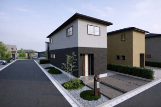 【外観パース】 | 城陽市寺田深谷2区画A号地　売土地　建築条件付き | ・参考プラン価格：2540万（別途外構費297万、造成費等-万）　
・建物価格は参考価格になります。
（弊社標準建物30坪で計算した価格です）　　　　　　
・参考プラン延床面積：92㎡