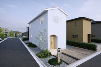 【完成予想図】 | 城陽市寺田深谷2区画A号地　売土地　建築条件付き | お客様のお好みに合わせて、外観デザインも一緒に作り上げていきます。「ひと目で分かるアトリエの家」をコンセプトに、木・金属・吹抜けを組み合わせ”あなたらしさ”を表現できる外観づくりが可能です。