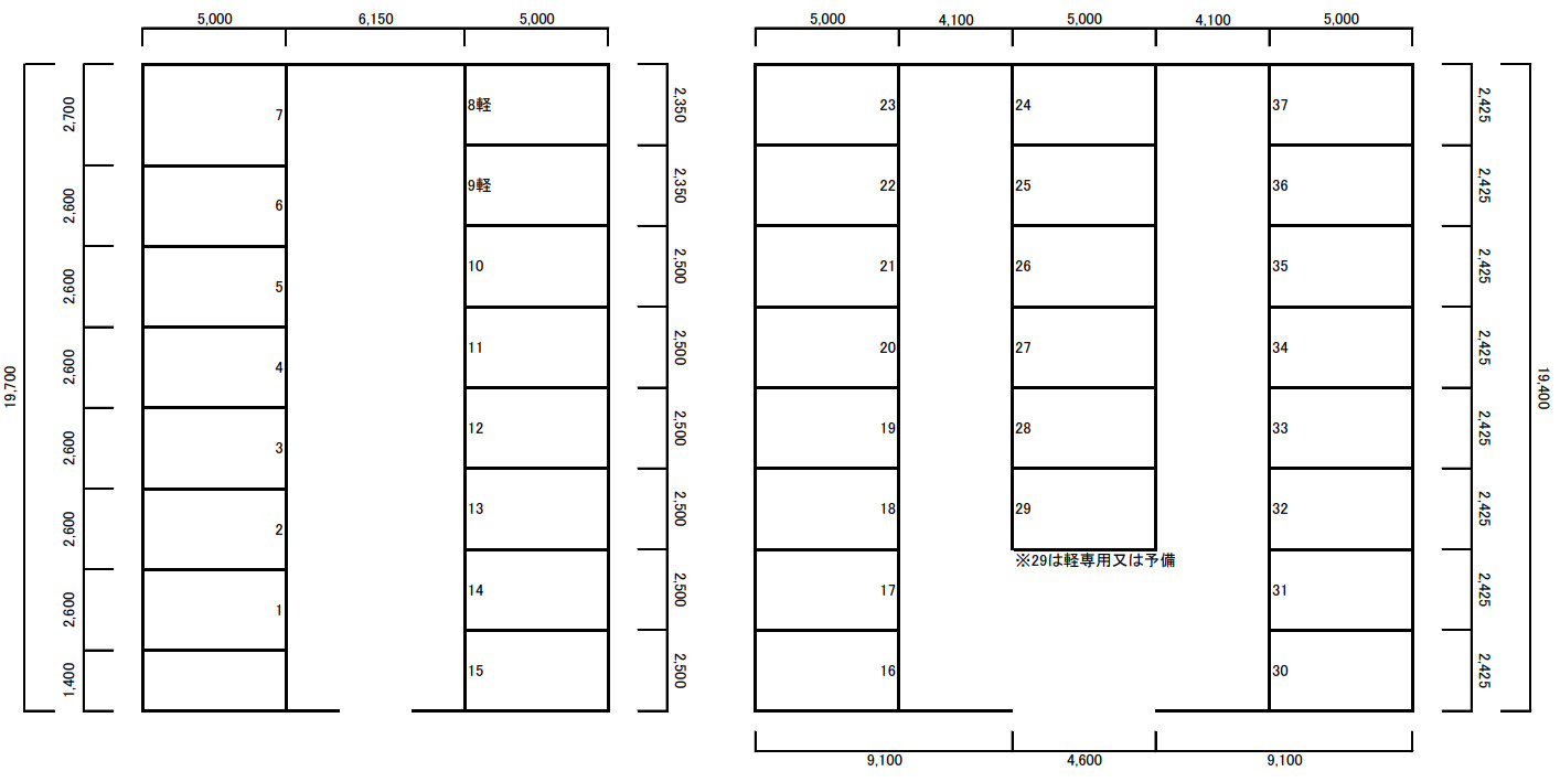 見瀬町駐車場の区画図