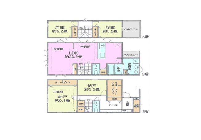 【間取り】 | 文京区千駄木1丁目　新築戸建 | 延床面積130.92㎡の大型レジデンス！水廻り設備はワンフロアに集約し、LDKは22.9帖！床暖房、洗面台2ボールと充実の設備仕様です。
