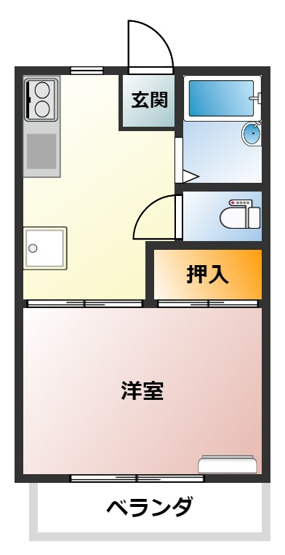 【間取り】 | ハイツ足立 | キッチンの広めな1Kのお部屋♪