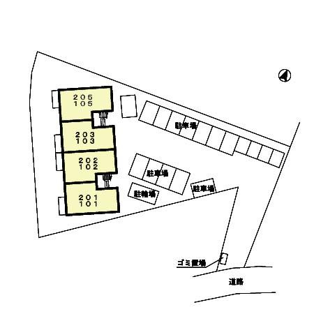 熊本市北区下硯川町のアパートの区画図