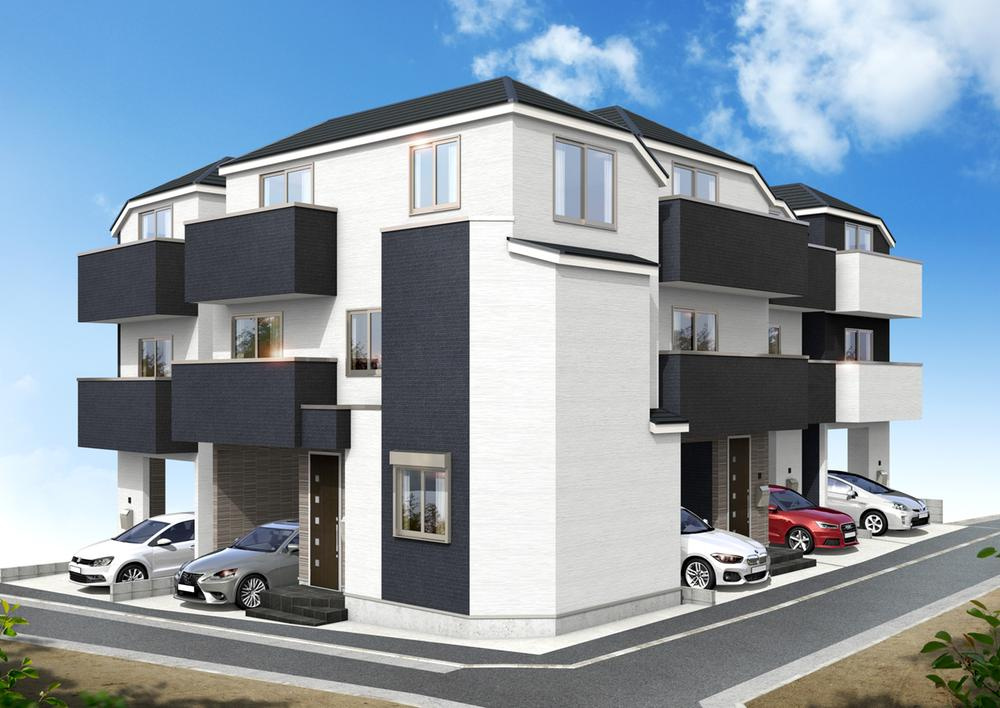 戸塚・藤沢・大船駅利用可。バス停徒歩４分♪戸塚区影取町　全８棟新築戸建ての外観パース|バス停まで徒歩約4分の立地。