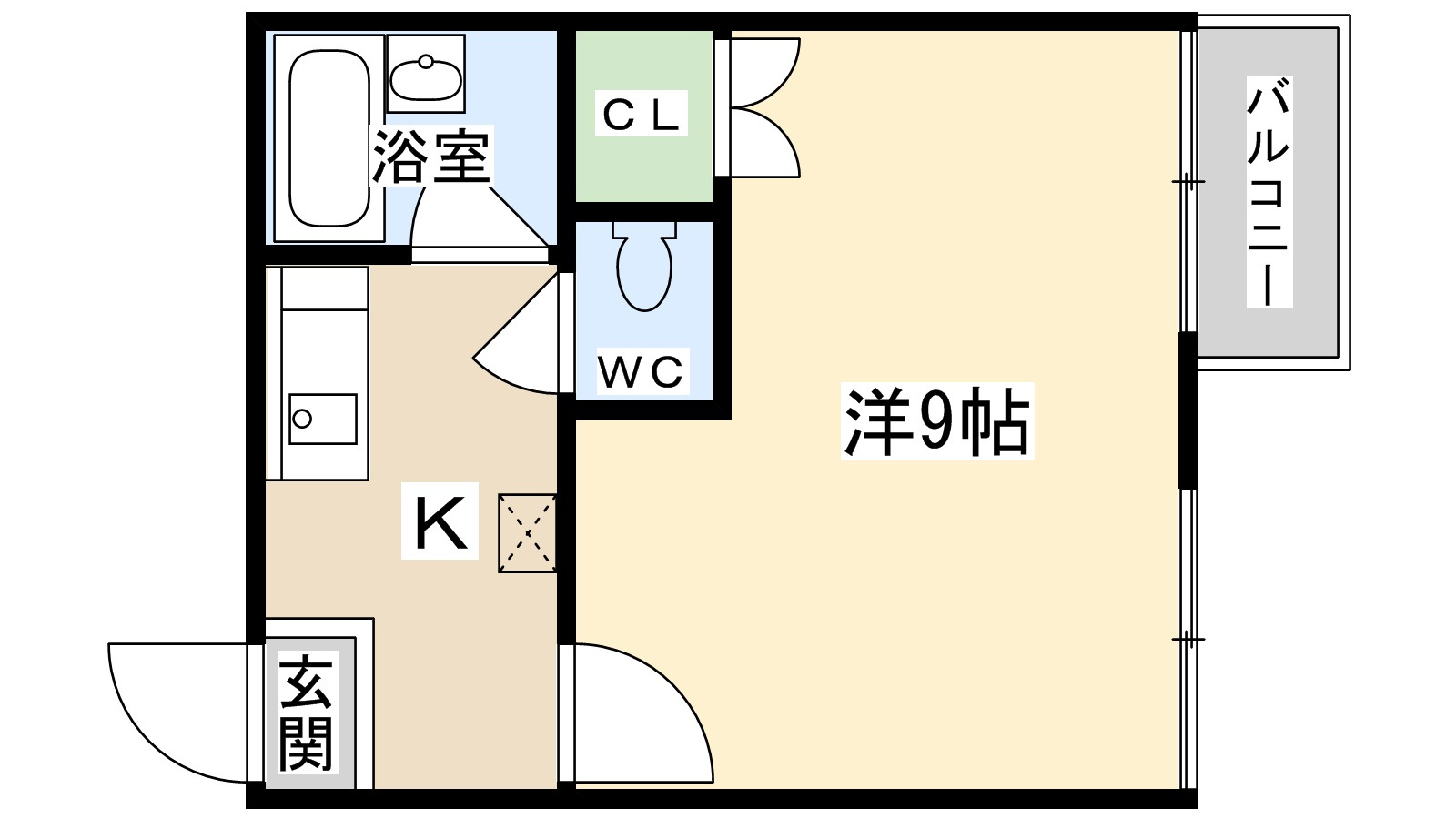 ウインズ壱番館の間取り|洋室9帖のゆったりしたお部屋です
