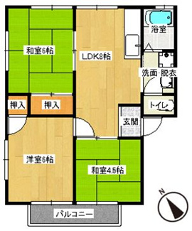 【間取り】 | コーポ赤木B | 3DK