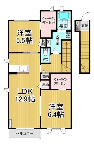 【間取り】 | フルール・ド・ティアラC | 2部屋採光で明るい室内です♪