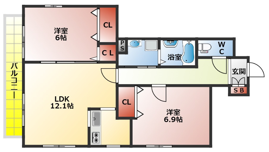 へーベルメゾン忍ケ丘の間取り|２ＬＤＫの間取り