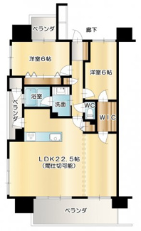 【間取り】 | グランフォセット福島駅西ステーションフロント（Z） | 当初の3LDKを2LDKの間取りへ変更しております。間仕切り可能です。