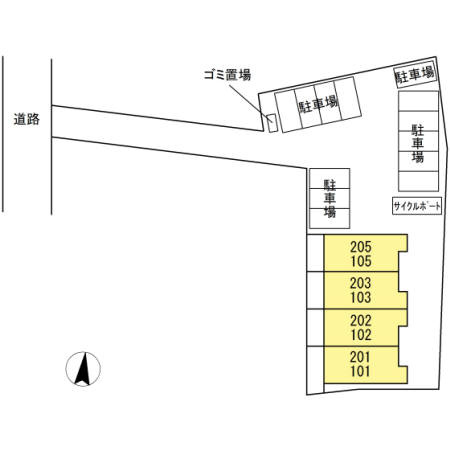 熊本市東区花立５丁目のアパートの区画図