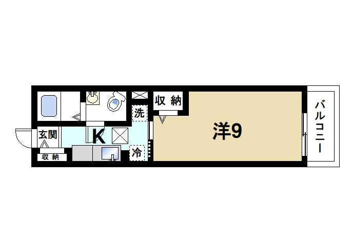アルドゥル大和郡山の間取り|一人暮らしにぴったりの1Kです