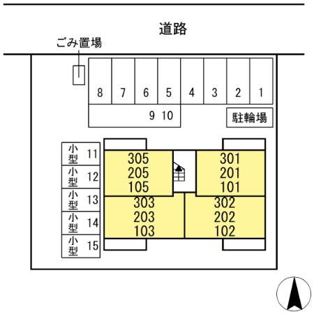 熊本市東区花立３丁目のアパートの区画図