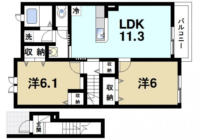 サンリットＡの間取り|広々とした2LDKです
