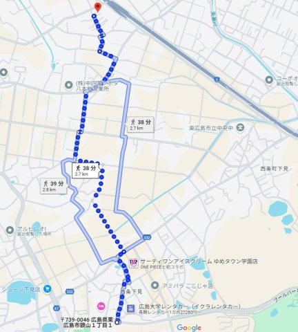 ★3+1プログラム★グリーンコーポAの地図|広島大学正面入口まで徒歩38分（38 min. walk to Hiroshima University.)