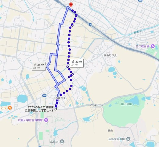 ★3+1プログラム★ビューテラスの地図|広島大学正面入口まで徒歩33分（33 min. walk to Hiroshima University.)