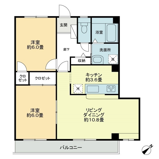 【間取り】 | フォブール山方 | 2LDKの間取りです
