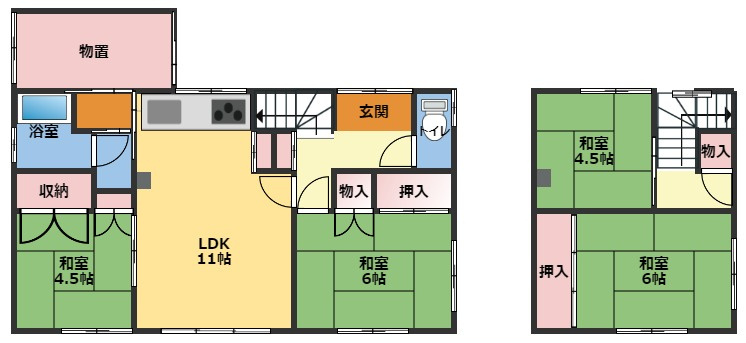 網走市緑町５－１－４　中古売家の間取り|４LDK
