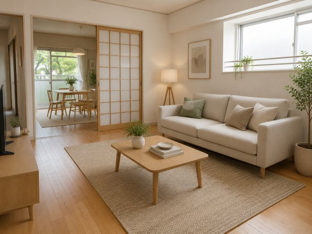 メゾン島田の居間・リビング|※CG画像によるバーチャルステージングです。
画像に付帯する家具家電は付きません