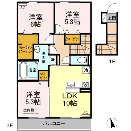 熊本市中央区帯山４丁目のアパートの間取り