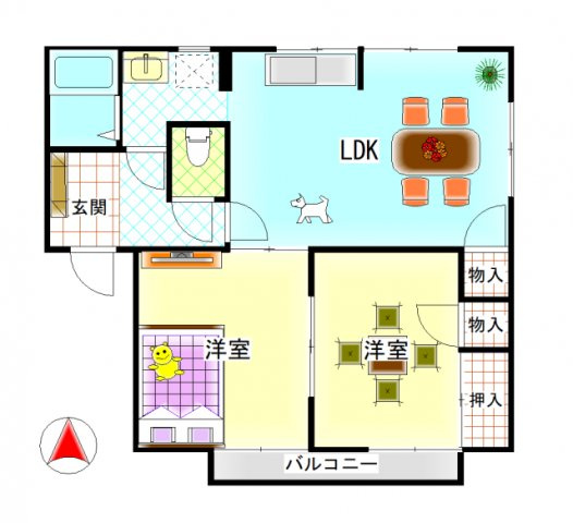 サンベルテ亀山 Ａ棟の間取り|羽島　サンベルテ亀山　２LDK　間取り