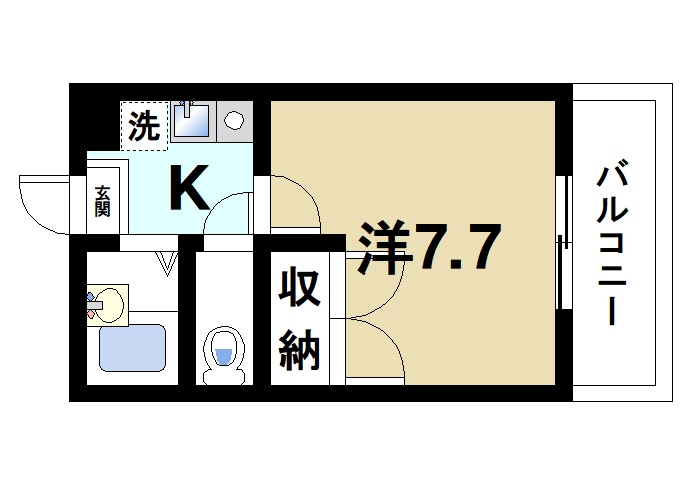 シャルマン南紀寺の間取り|お一人暮らしにピッタリの1Ｋのお部屋です。