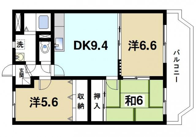 フルーエントⅠの間取り|3DKの間取りです