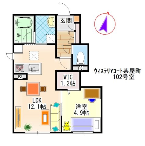 ウィステリアコート茶屋町の間取り|ウイステリアコート茶屋町102号室　シャーメゾン