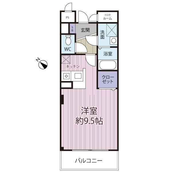 約9.5帖の広々としたお部屋です。