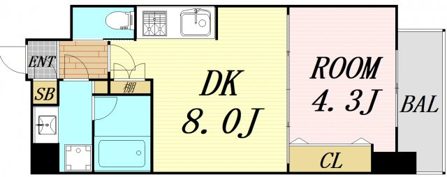 松ヶ枝町プライマリーワン　仲介手数料無料の間取り