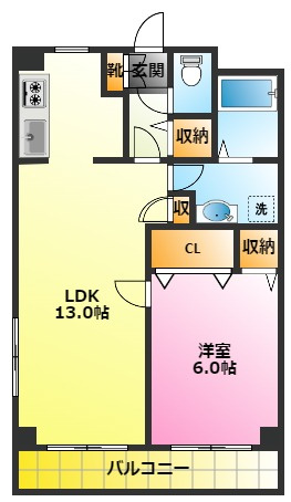 リビン元住吉の間取り|南向きバルコニーで陽当たり眺望の良いお部屋です♪