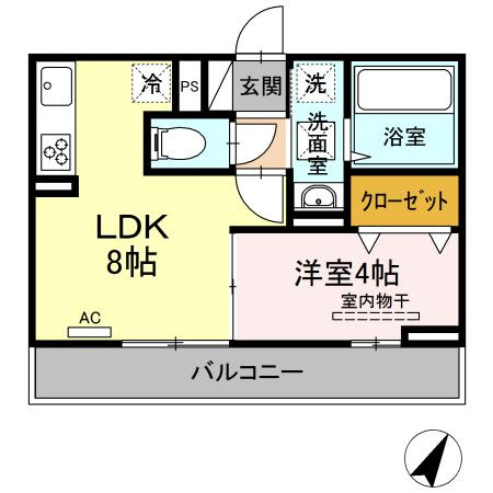 熊本市中央区渡鹿６丁目のアパートの間取り