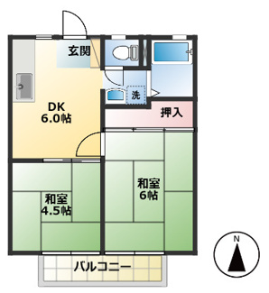 【間取り】 | パナハイツおかだ　Ｂ | 2DK