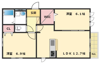 【間取り】 | コンフォールいなみの　(太陽光発電入居者還元型) | 角部屋設計、隣室とは接しておりません。