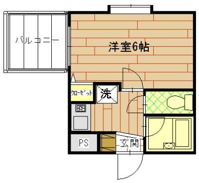 ベラジオ四条堀川の間取り|１Ｋ（洋室(６帖×Ｋ）　